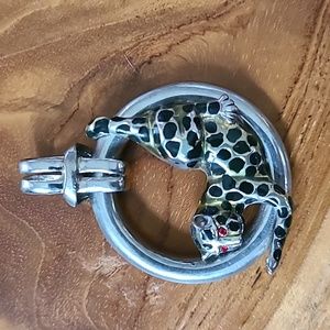 Leopard Silver Pendant with Ruby Red Eyes